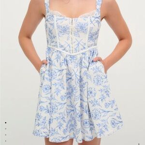 For Love And Lemons Blue Floral Mini Dress